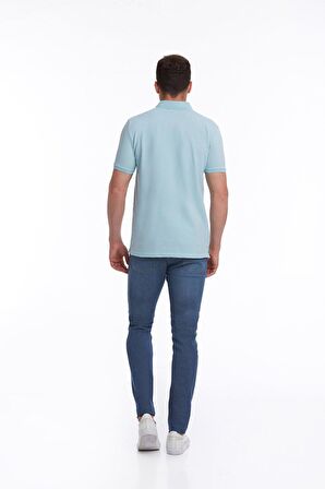 Açık Mavi Regular Fit %100 Pamuk Polo Yaka Tişört | L