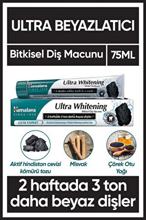 Ultra Whitening Bitkisel Beyazlatıcı Diş Macunu 75 ml, Kimyasal Beyazlatıcı İçermez, Aktif Kömür