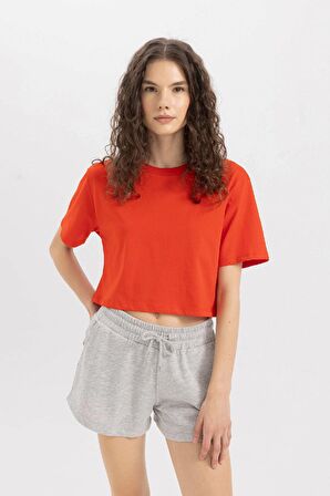 DeFacto Boxy Fit Bisiklet Yaka Penye Basic Kısa Kollu Tişört C7459AX24SMRD56
