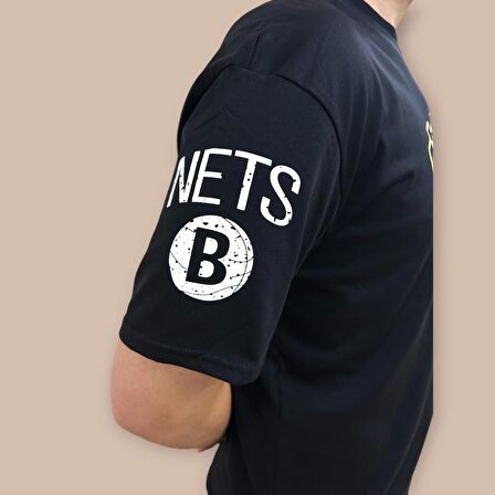 Erkek  Oversize Nets Baskılı Pamuklu T-Shirt