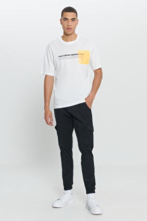 Loose Fit Bol Kesim %100 Pamuk Baskılı Bisiklet Yaka Tişört