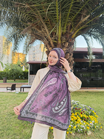 Kamer Scarf Modal Soft Serisi Etnik Desen Şal Mürdüm