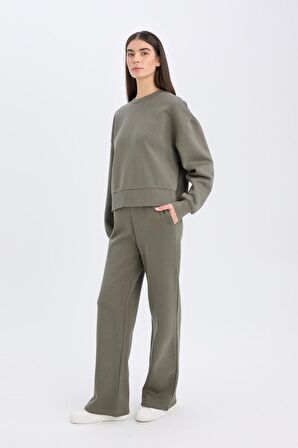 DeFacto Straight Fit Kalın Eşofman Altı Beli Lastikli Cepli Yüksek Bel Basic Düz B8571AX24WNKH422