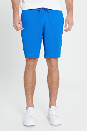 Erkek Saks Mavi Standart Fit Normal Kesim Örme Spor Şort