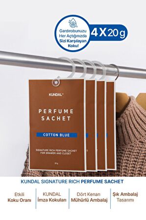 Dolap İçi Parfümlü Koku Kesesi KUNDAL Signature Rich Perfume Sachet (Cotton Blue) 4Х20g