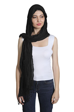 Siyah Renk Pamuklu Polyester Eşarp Şal