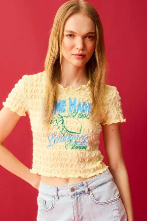 DeFacto Coool Fitted Bisiklet Yaka Baskılı Kısa Kollu Tişört D2616AX24SMYL273