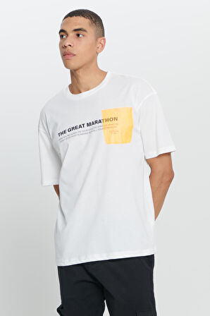 Loose Fit Bol Kesim %100 Pamuk Baskılı Bisiklet Yaka Tişört
