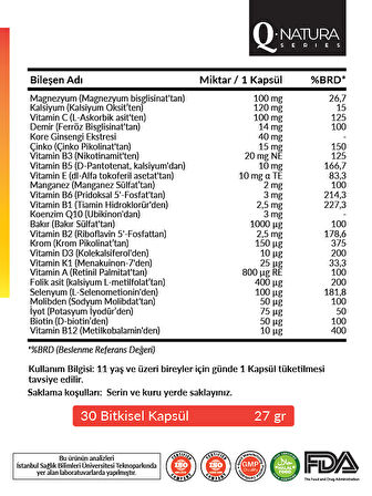 Q Natura Series Multivitamin & Multimineral 30 Kapsül