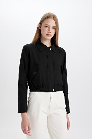 DeFacto Gömlek Yaka Basic Düz Fermuar Çıtçıtlı Cepli Bomber Ceket C4542AX24SPBK81
