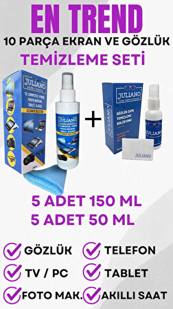 5 Adet 150 ML + 5 Adet 50 ML Tv Ekran Ve Gözlük Temizleme Seti