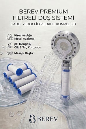 Filtreli Duş Başlığı 5 Yedek Filtre | Su Arıtmalı, Klor ve Kireç Önleyici, Yüksek Basınçlı