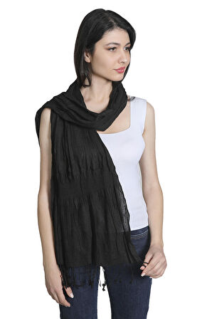Siyah Renk Pamuklu Polyester Eşarp Şal