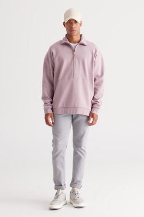 Erkek Gül Kurusu Oversize Bol Kesim Içi Polarlı Iplik Bato Yaka Pamuklu Sweatshirt