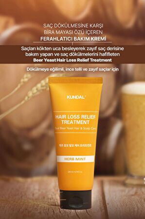 Saç Dökülmelerine Karşı Bakım Kremi KUNDAL Hair Loss Relief Treatment Real Beer Yeast (Herb Mint)
