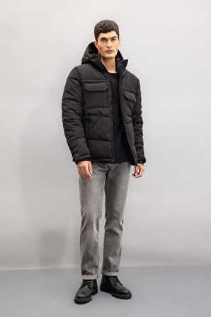 Slim Fit Dar Kesim Kapüşonlu Fermuarlı Mont