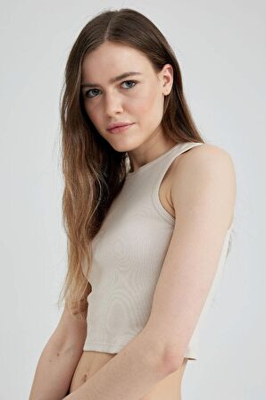 DeFacto Fitted Halter Yaka Fitilli Kaşkorse Basic Düz Atlet U0357AZ23SMBG655