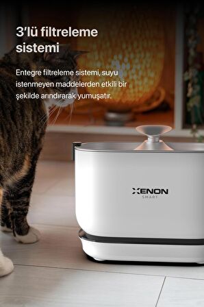 Xenon Smart Otomatik Şarj Edilebilir Bataryalı Kedi Su Pınarı , Pet Su Çeşmesi, Kablosuz Evcil Hayvan Su Şelalesi, Ultra Sessiz Çelik Su Sebili X8652