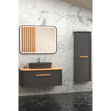 CASSE 100 CM ANTRASİT LAVABOLU BANYO DOLABI  ANTRASİT / KAYIN - BOY DOLAP DAHİL