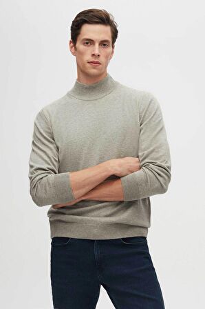 D'S Damat Ds Damat Regular Fit Gri Pamuk Karışımlı Yarım Balıkçı Triko Kazak 5HF06ORT16275