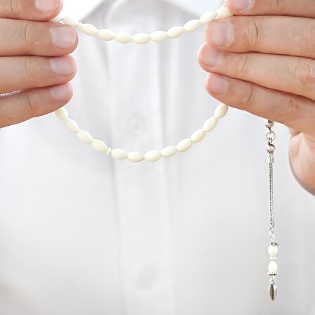 Tesbihane 925 Ayar Gümüş Püsküllü Arpa Kesim Bilek Boy Deve Kemiği Tesbih