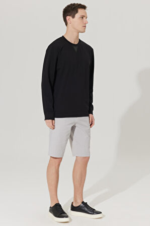 Erkek Siyah Standart Fit Normal Kesim Bisiklet Yaka Sweatshirt