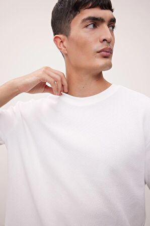 DeFacto Boxy Fit Bisiklet Yaka Kısa Kollu Basic Düz Waffle Tişört B4443AX24AUER105