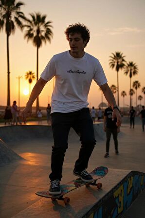 Erkek  Slim Fit Los Angeles Baskılı Pamuklu T-Shirt