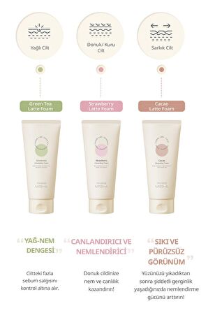 Missha Creamy Latte Strawberry Karma ve Kuru Cilt için Canlandırıcı Yüz Temizleme Köpüğü 172 ml 