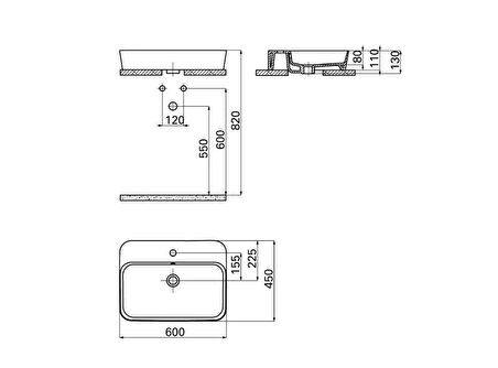 Creavit LP061 Loop Çanak Lavabo İnce 60 Cm Ext.Beyaz