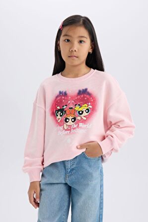 DeFacto Kız Çocuk PowerPuff Girls Relax Fit Bisiklet Yaka Sweatshirt D8832A825SPPN648