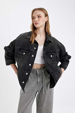 DeFacto Oversize Geniş Kalıp Düğmeli Jean Ceket D4173AX24WNNM40