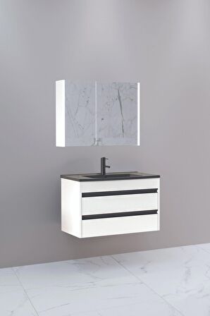 Levante 85 Cm Siyah Lavabolu Banyo Dolabı Bgn Aynalı - Boy Dolap Hariç