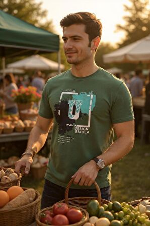 Erkek  Yumuşak Pamuklu Kumaş Baskılı T-Shirt