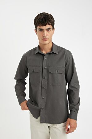 DeFacto Regular Fit Basic Düz Pamuklu Uzun Kollu Gömlek D1060AX24AUGR164