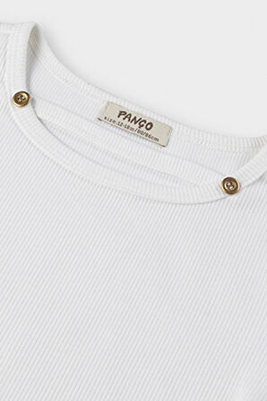 Kız Çocuk Pencere Detaylı T-Shirt Beyaz