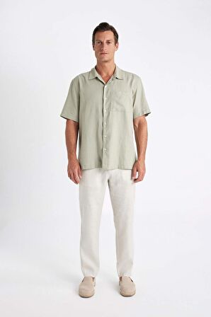 DeFacto Relax Fit Yazlık Polo Yaka Basic Düz Kısa Kollu Gömlek C1110AX24SMGN497