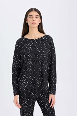 DeFacto Pijama Takımı Softshell Uzun Kollu Üst Beli Lastikli Uzun Altı-Fall in Love D9183AX24WNBK81