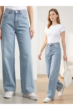 Patricia Kadın Jeans Esnek Rahat Yüksek Bel Palazzo Jean Denim Kot Pantolon