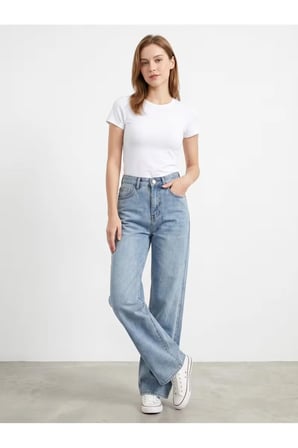 Patricia Kadın Jeans Esnek Rahat Yüksek Bel Palazzo Jean Denim Kot Pantolon