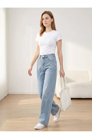Patricia Kadın Jeans Esnek Rahat Yüksek Bel Palazzo Jean Denim Kot Pantolon