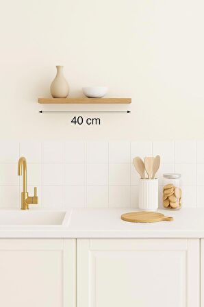 40 Cm Safir Meşe Mdf Uçan Duvar Rafı Gizli Bağlantı Kitaplık