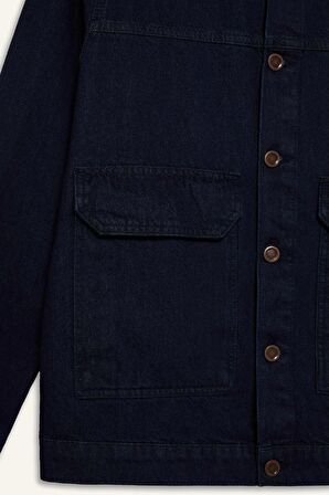 DeFacto Slim Fit Dar Kesim Kontrast Yakalı Mevsimlik Baharlık Jean Ceket E5490AX25SPNM34
