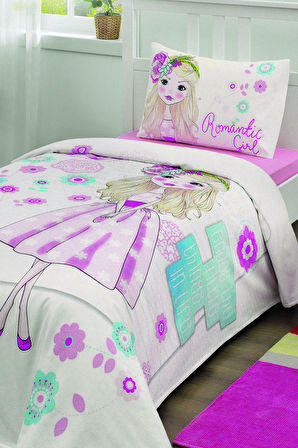 ÖZDİLEK PİKE TAKIMI RANFORCE TEK KİŞİLİK PEMBE ROMANTIC GIRL