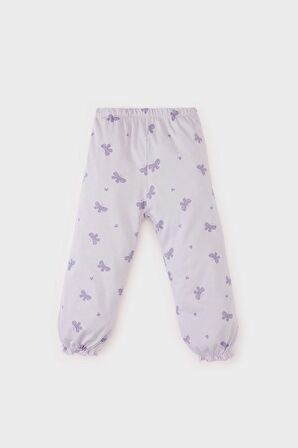 Kız Bebek Pijama Takımı Penye Kelebek Desenli Uzun Kollu Üst Beli Lastikli Uzun Alt