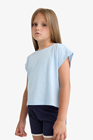 DeFacto Kız Çocuk Boxy Fit Bisiklet Yaka Basic Düz Kısa Kollu Tişört C4511A825SMBE343