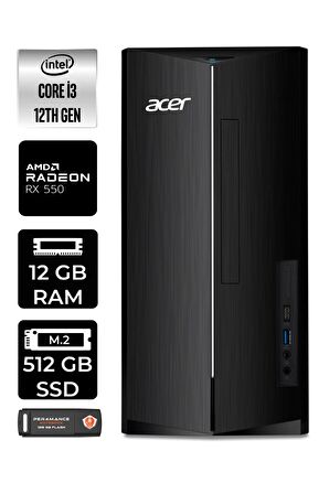 ACER ASPİRE i3 12100 12GB RAM 512GB SSD RX550/4GB FDOS DT.BHUEM.004 MASAÜSTÜ PC & PER4 BELLEK