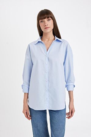 DeFacto Oversize Geniş Kalıp Basic Düz Oxford Uzun Kollu Gömlek C4597AX24AUBE810