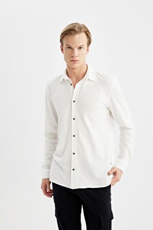 DeFacto Regular Fit Basic Düz Uzun Kollu Beyaz Gömlek B2896AX24SPWT34