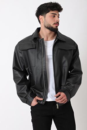 Büyük Cep Kapaklı Suni Deri Mont_50391